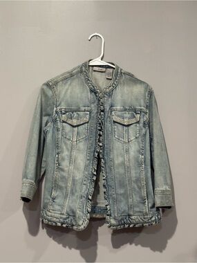 Chico's Light Blue Washed Denim Ruffle-Trim Jacket